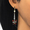 Arete Largo 02.210.0208 Oro Laminado, Diseño de Gota, con Zirconia Cubica Granate y Blanca, Pulido, Dorado