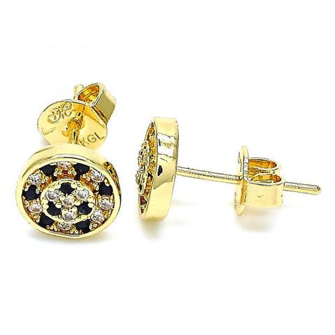 Arete Dormilona 02.233.0021.1 Oro Laminado, con Micro Pave Negro y Blanca, Pulido, Dorado