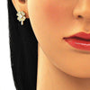 Arete Dormilona 02.210.0426 Oro Laminado, Diseño de Trebol de Cuatro Hojas, con Micro Pave Blanca, Pulido, Dorado