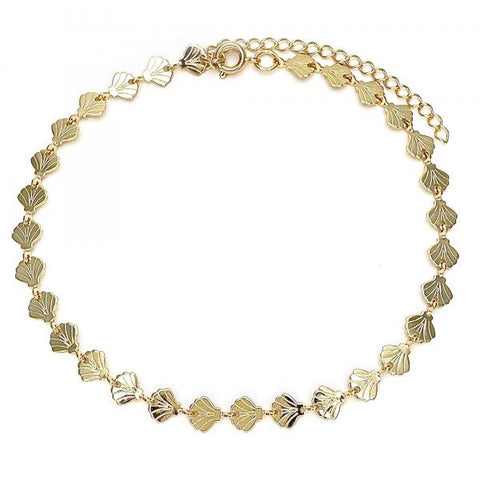 Tobillera Elegante 03.09.0092.10 Oro Laminado, Diseño de Concha, Diamantado, Dorado