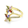 Anillo Multi Piedra 01.210.0139.07 Oro Laminado, Diseño de Flor, con Zirconia Cubica Multicolor y Micro PaveBlanca, Pulido, Dorado