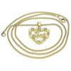 Collares con Dije 04.156.0376.20 Oro Laminado, Diseño de Corazon y Amor, Diseño de Corazon, con Micro Pave Blanca, Pulido, Dorado