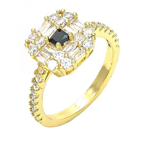 Anillo Multi Piedra 01.221.0015.2.08 Oro Laminado, con Zirconia Cubica Negro y Blanca, Pulido, Dorado
