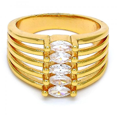 Anillo Multi Piedra 01.99.0015.07 Oro Laminado, con Zirconia Cubica Blanca, Pulido, Dorado
