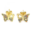 Arete Dormilona 02.156.0456.3 Oro Laminado, Diseño de Mariposa, con Micro Pave Multicolor, Pulido, Dorado