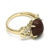 Anillo Multi Piedra 01.284.0061.08 Oro Laminado, Diseño de Oja, con  Onix Negro y Micro PaveBlanca, Pulido, Dorado