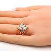 Anillo Multi Piedra 01.210.0012.08 Oro Laminado, Diseño de Flor, con Zirconia Cubica Blanca, Pulido, Dorado