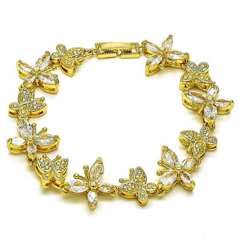 Pulsera Elegante 03.284.0028.08 Oro Laminado, Diseño de Mariposa, con Zirconia Cubica Blanca, Pulido, Dorado