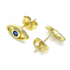 Arete Dormilona 02.156.0556 Oro Laminado, Diseño de Ojo Griego, con Micro Pave Zafiro Azul, Pulido, Dorado