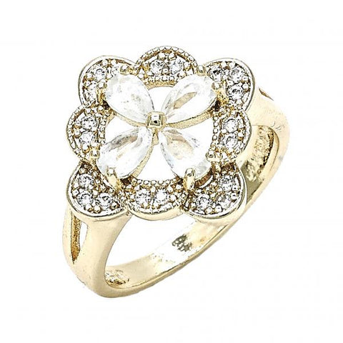 Anillo Multi Piedra 01.210.0093.07 Oro Laminado, Diseño de Flor, con Zirconia Cubica Blanca, Pulido, Dorado