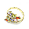 Anillo Multi Piedra 01.210.0140.08 Oro Laminado, Diseño de Oja, con Zirconia Cubica Multicolor y Micro PaveBlanca, Pulido, Dorado