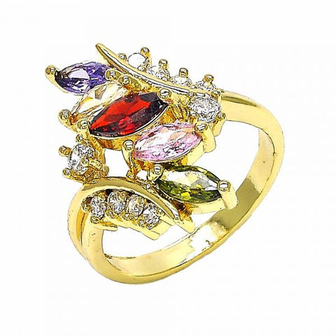 Anillo Multi Piedra 01.283.0008.1.07 Oro Laminado, con Zirconia Cubica Multicolor, Pulido, Dorado