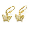 Arete Colgante 5.123.030 Oro Laminado, Diseño de Mariposa, Diamantado, Dorado
