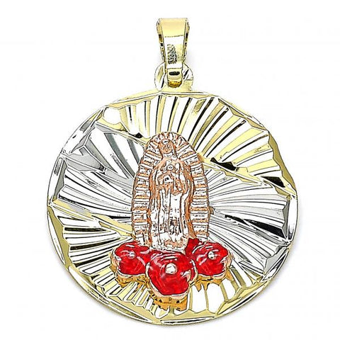 Dije Religioso 05.380.0103 Oro Laminado, Diseño de Guadalupe y Flor, Diseño de Guadalupe, Esmaltado Rojo, Tricolor