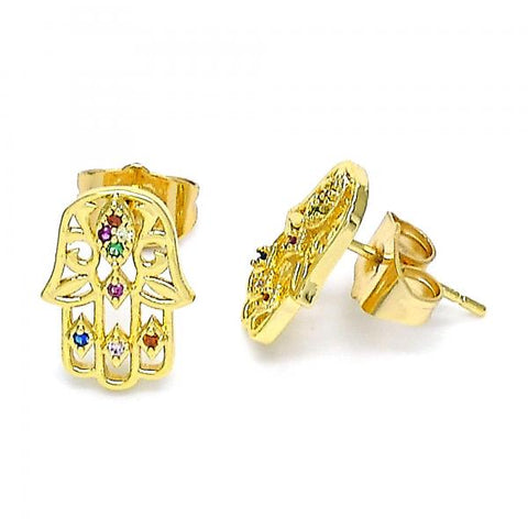 Arete Dormilona 02.310.0040 Oro Laminado, Diseño de Mano de Dios, con Micro Pave Multicolor, Pulido, Dorado