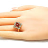 Anillo Multi Piedra 01.210.0093.1.06 Oro Laminado, Diseño de Flor, con Zirconia Cubica Rubi y Blanca, Pulido, Dorado