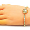 Pulsera Bolo Ajustable 03.193.0007.11 Oro Laminado, Diseño de Bola, con Micro Pave Blanca, Pulido, Dorado