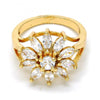 Anillo Multi Piedra 01.210.0046.09 Oro Laminado, Diseño de Flor, con Zirconia Cubica Blanca, Pulido, Dorado