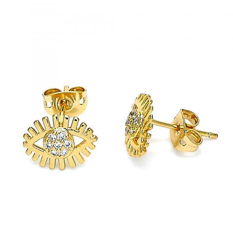 Arete Dormilona 02.213.0296 Oro Laminado, Diseño de Ojo Griego, con Micro Pave Blanca, Pulido, Dorado