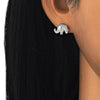 Arete Dormilona 02.336.0097 Plata Rodinada, Diseño de Elefante, con Micro Pave Blanca, Pulido, Rodinado