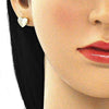 Arete Dormilona 02.156.0491 Oro Laminado, Diseño de Corazon, con Micro Pave Blanca, Pulido, Dorado