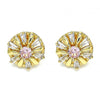 Arete Dormilona 02.387.0033.1 Oro Laminado, Diseño de Flor, con Zirconia Cubica Rosado y Blanca, Pulido, Dorado