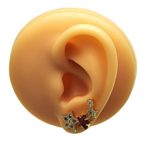 Arete Orejera 02.210.0727.1 Oro Laminado, Diseño de Estrella, con Micro Pave Multicolor y Zirconia CubicaGranate, Pulido, Dorado