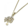 Collares con Dije 04.342.0020.20 Oro Laminado, Diseño de Arbol, con Micro Pave Blanca, Pulido, Dorado