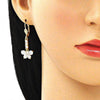 Arete Largo 02.387.0038 Oro Laminado, Diseño de Mariposa y Flor, Diseño de Mariposa, con Zirconia Cubica Blanca, Pulido, Dorado