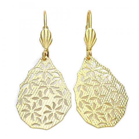 Arete Colgante 5.088.005 Oro Laminado, Diseño de Gota y Flor, Diseño de Gota, Diamantado, Dorado