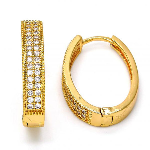 Argolla Huggie 02.217.0045.20 Oro Laminado, con Micro Pave Blanca, Pulido, Dorado