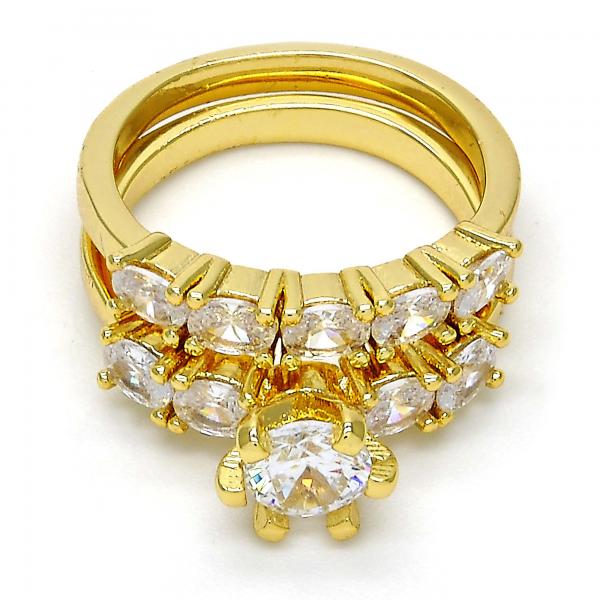 Anillo Multi Piedra 01.99.0056.08 Oro Laminado, con Zirconia Cubica Blanca, Pulido, Dorado