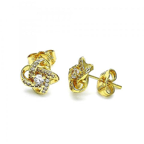 Arete Dormilona 02.156.0652 Oro Laminado, Diseño de Nudo, con Micro Pave Blanca y Zirconia CubicaBlanca, Pulido, Dorado