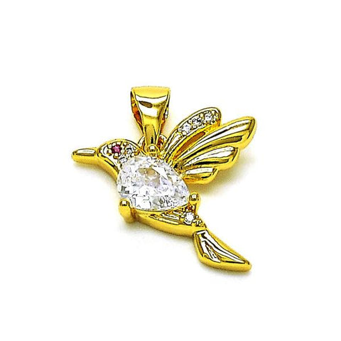 Dije Elegante 05.342.0186 Oro Laminado, Diseño de Pajaro, con Zirconia Cubica Blanca y Micro PaveBlanca, Pulido, Dorado