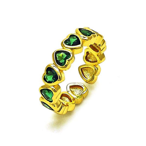 Anillo Multi Piedra 01.381.0001.2 Oro Laminado, Diseño de Corazon, con Zirconia Cubica Verde, Pulido, Dorado