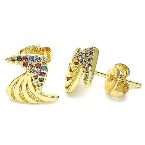 Arete Dormilona 02.233.0014 Oro Laminado, con Micro Pave Multicolor, Pulido, Dorado