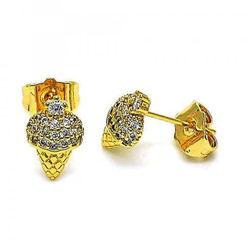 Arete Dormilona 02.310.0107 Oro Laminado, Diseño de Helado, con Micro Pave Blanca, Pulido, Dorado