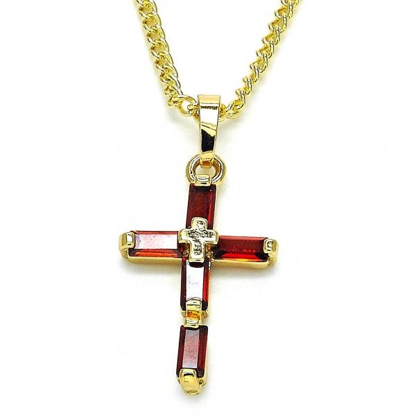 Collares con Dije 04.284.0015.1.22 Oro Laminado, Diseño de Cruz, con Zirconia Cubica Granate, Pulido, Dorado