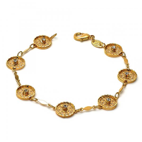 Pulsera Elegante 5.027.012 Oro Laminado, Diseño de Flor, con Zirconia Cubica Blanca, Diamantado, Dorado