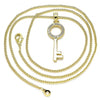 Collares con Dije 04.344.0010.20 Oro Laminado, Diseño de Llave, con Micro Pave Blanca, Pulido, Dorado