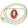 Collares con Dije 04.313.0051.20 Oro Laminado, Diseño de Mano de Dios y Ojo Griego, Diseño de Mano de Dios, con Micro Pave Multicolor y Zirconia CubicaNegro, Esmaltado Rojo, Dorado