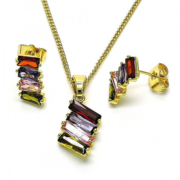 Juego de Arete y Dije de Adulto 10.210.0167.4 Oro Laminado, con Zirconia Cubica Multicolor, Pulido, Dorado