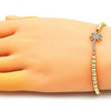 Pulsera Bolo Ajustable 03.193.0009.11 Oro Laminado, Diseño de Palmera y Bola, Diseño de Palmera, con Micro Pave Blanca, Pulido, Dorado
