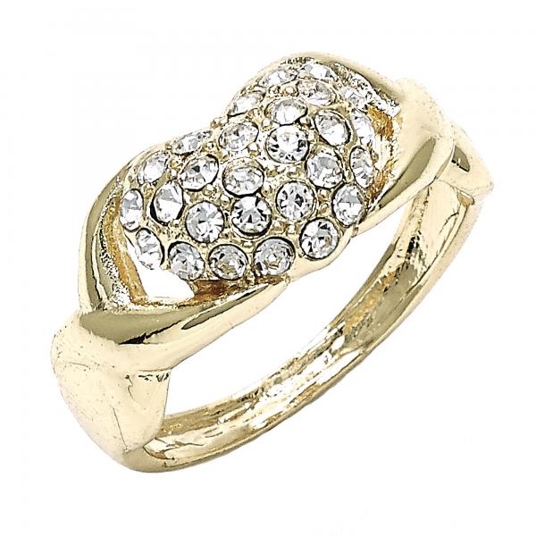 Anillo Multi Piedra 01.372.0001.08 Oro Laminado, Diseño de Corazon, con Cristal Blanca, Pulido, Dorado