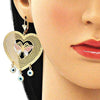 Arete Largo 02.331.0036 Oro Laminado, Diseño de Corazon y Mariposa, Diseño de Corazon, Resinado Blanco, Tricolor