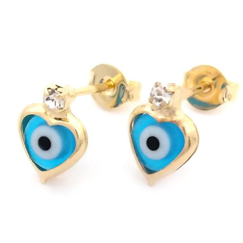 Arete Dormilona 02.02.0491 Oro Laminado, Diseño de Ojo Griego, con Cristal Turquoise y Zirconia CubicaBlanca, Pulido, Dorado