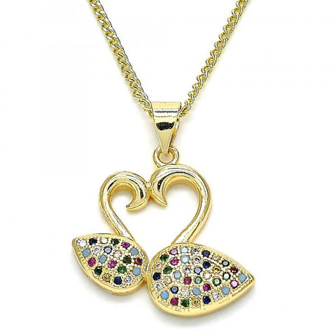 Collares con Dije 04.344.0019.2.20 Oro Laminado, Diseño de Cisne, con Micro Pave Multicolor, Pulido, Dorado