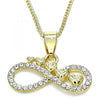 Collares con Dije 04.380.0006.20 Oro Laminado, Diseño de Corazon y Infinito, Diseño de Corazon, con Cristal Blanca, Pulido, Dorado