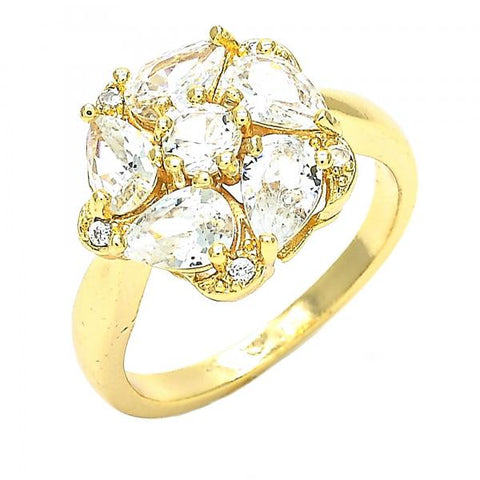 Anillo Multi Piedra 01.221.0009.07 Oro Laminado, Diseño de Flor y Gota, Diseño de Flor, con Zirconia Cubica Blanca, Pulido, Dorado