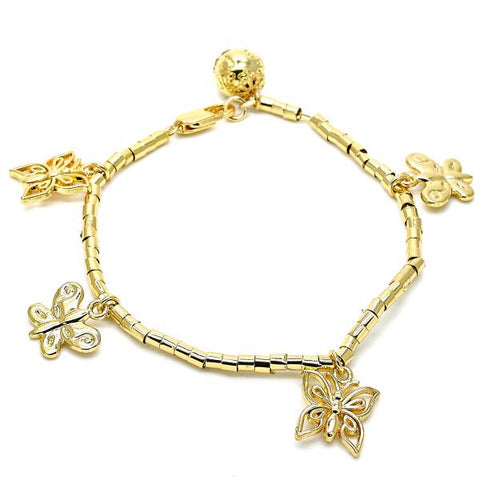 Pulsera de Dije 03.179.0062.07 Oro Laminado, Diseño de Mariposa, Pulido, Dorado